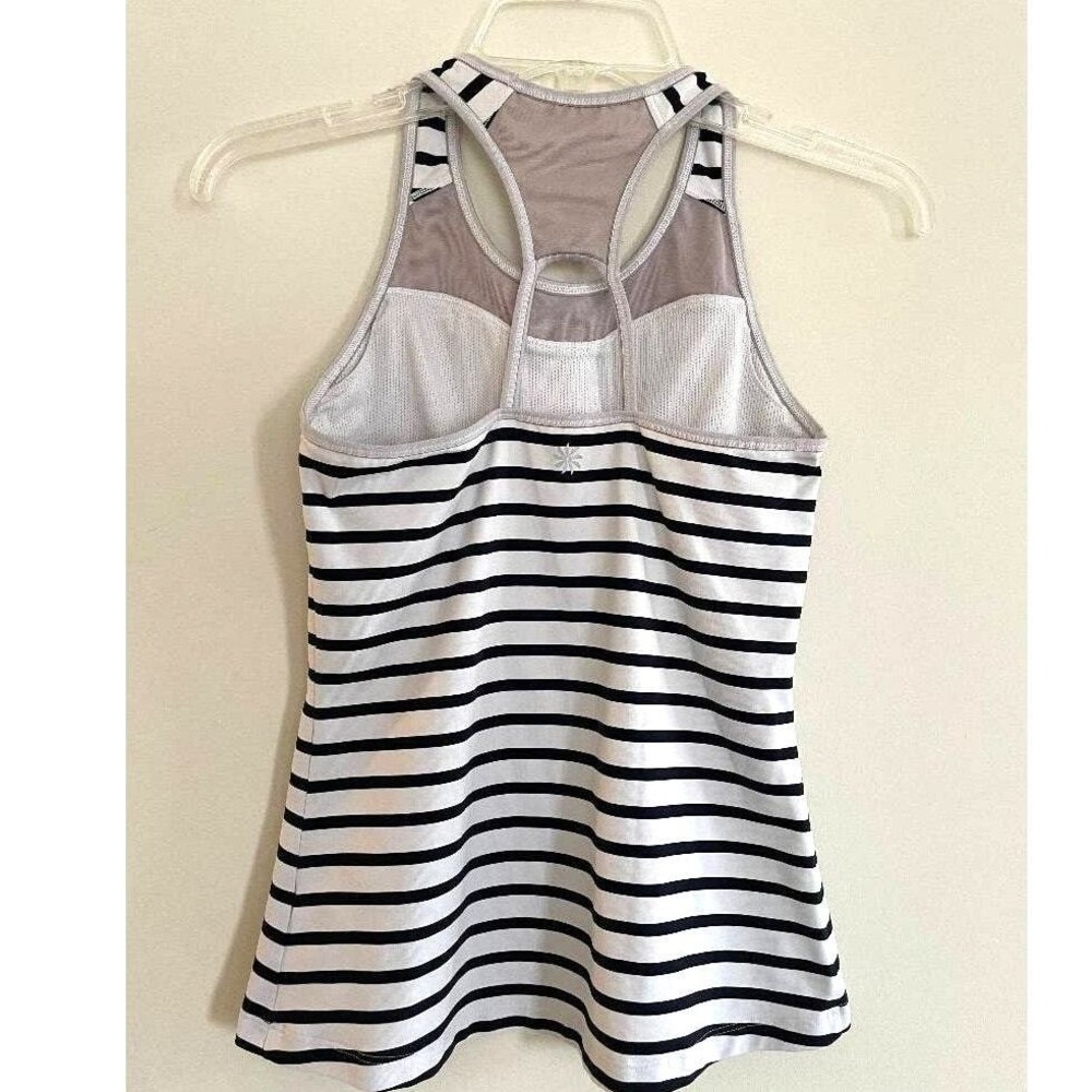 Athleta Striped Racerback Workout Tank Top with Shelf Bra Black White Size XS - Picture 7 of 9